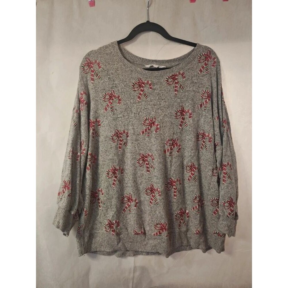 Christmas Candy Cane Knit Sweater Gray - Size 2X